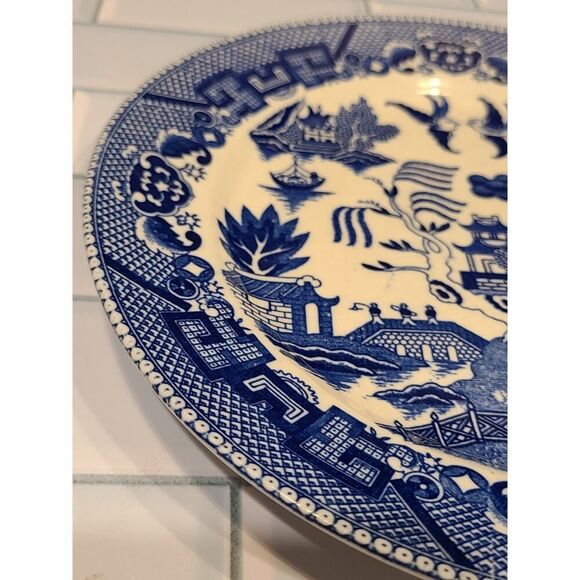 Vintage Blue Willow Japan Flow Blue Medium Plate / Saucer 9" EUC Replacement - Picture 6 of 14